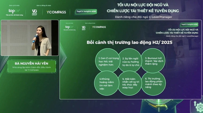 Diễn giả Hải Yến chia sẻ về Bối cảnh thị trường lao động H2/2025 - Tổng hợp bởi Y-Compass